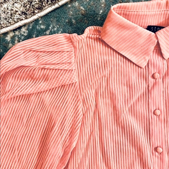 STORY MFG || Sheer Button-Up Top in Bubblegum Pink - SZ Small *NEW W/ TAGS* - Picture 4 of 6